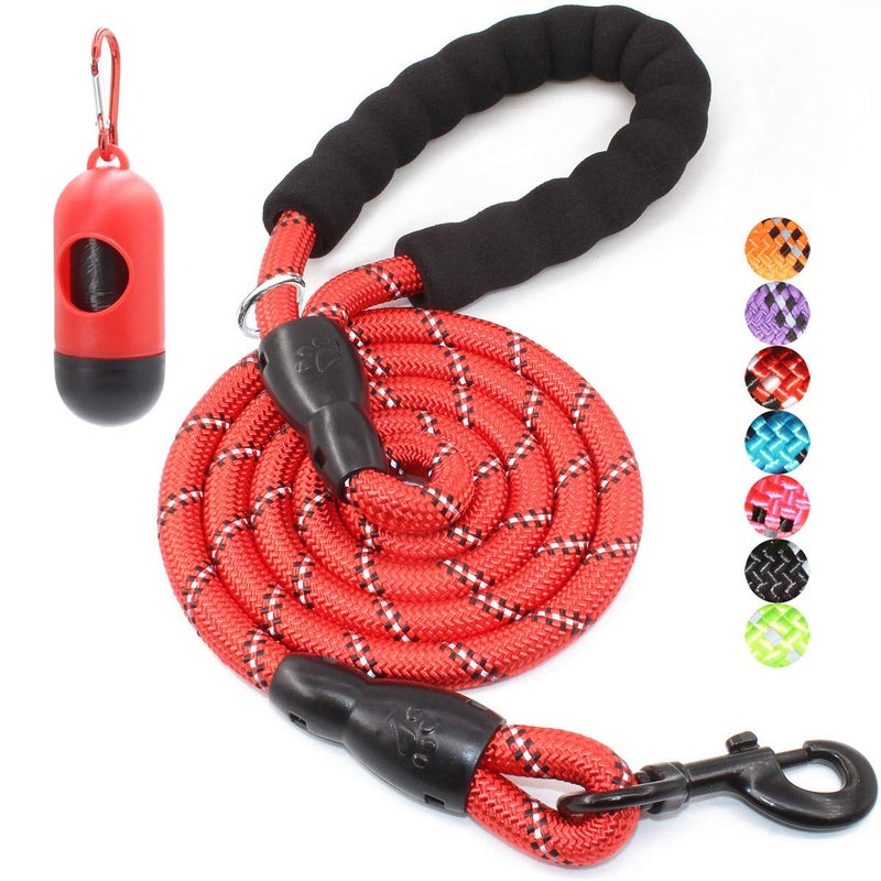 BAAPET 2/4/5/6 FT Dog Leash with Comfortable Padded Handle and Highly Reflective Threads for Small Medium and Large Dogs (6FT-1/2'', Red) - Image 1